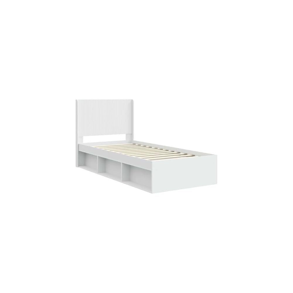 Cadre de lit blanc en bois 90 x 200 cm avec espace de rangement et tête de lit