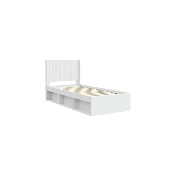 Cadre de lit blanc en bois 90 x 200 cm avec espace de rangement et tête de lit