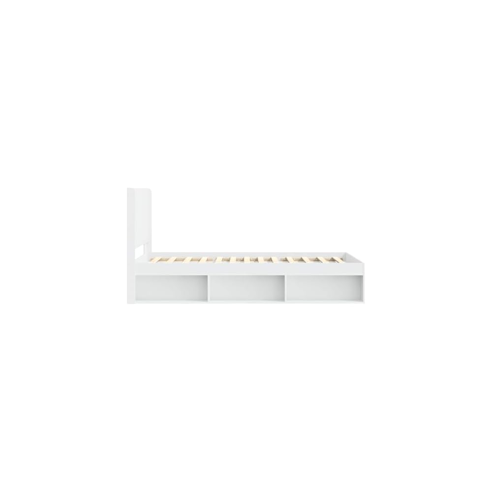 Cadre de lit blanc en bois 90 x 200 cm avec espace de rangement et tête de lit