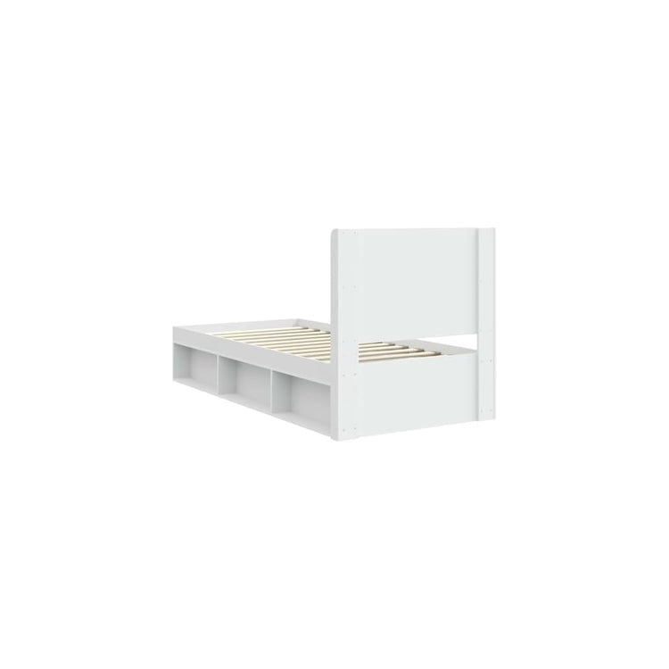 Cadre de lit blanc en bois 90 x 200 cm avec espace de rangement et tête de lit