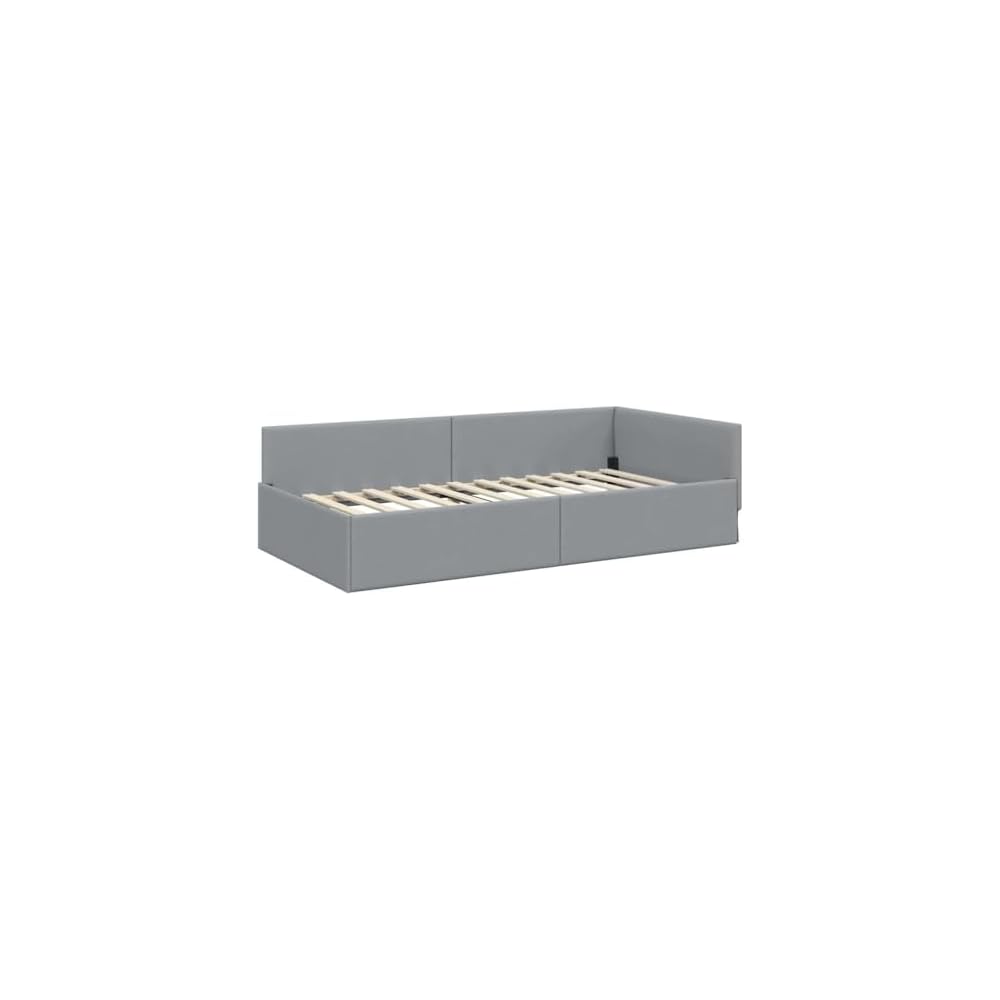 Cadre de lit d’Angle en Tissu Gris Clair 80 x 200 cm lit L canapé 2 en 1 Gain de Place tête réglable Moderne Chambre et Salon Robuste contreplaqué Bois