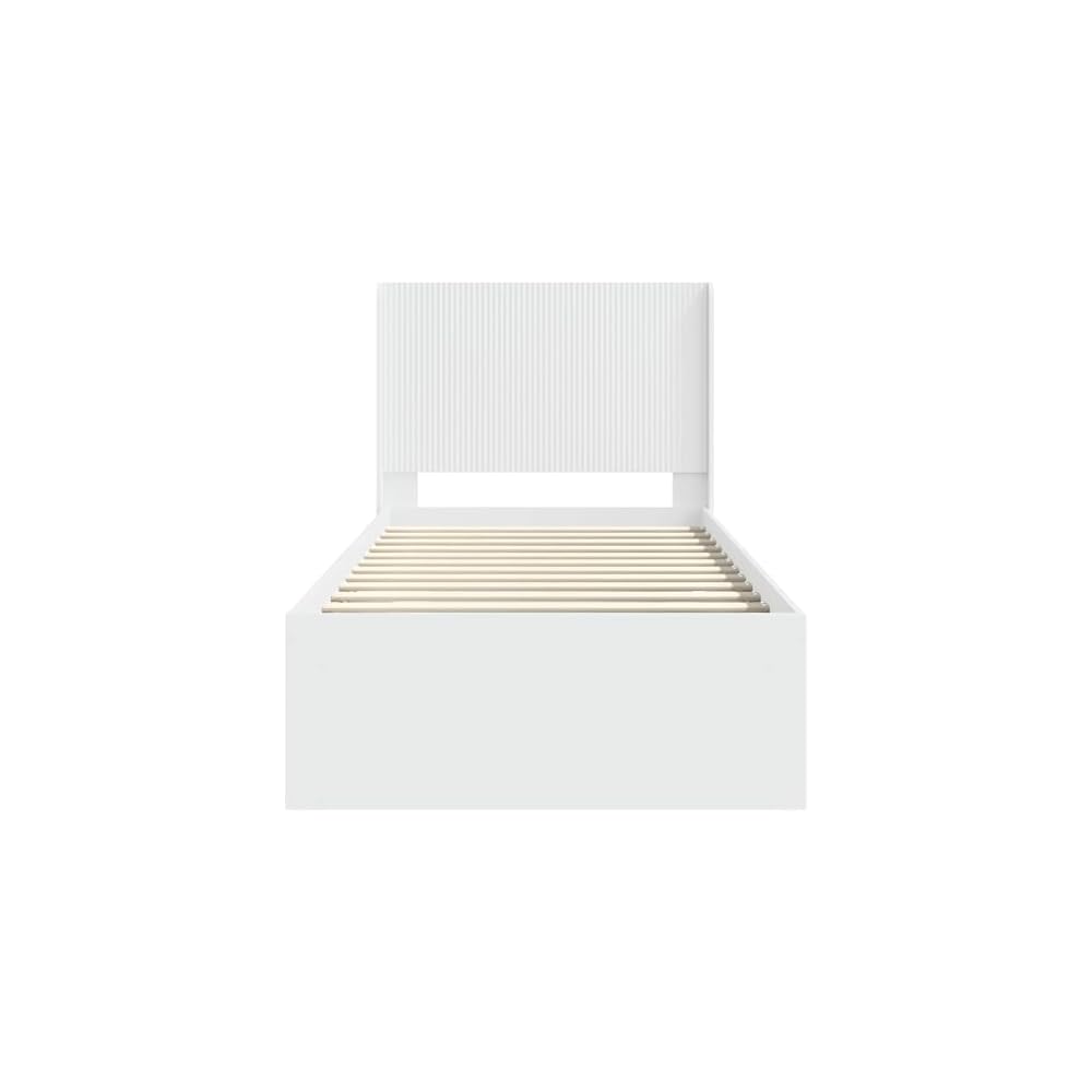Cadre de lit blanc en bois 90 x 200 cm avec espace de rangement et tête de lit