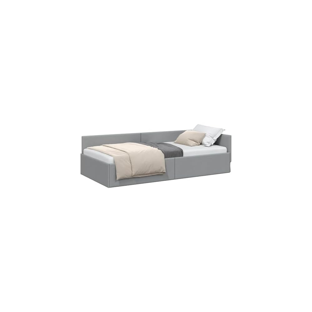 Cadre de lit d’Angle en Tissu Gris Clair 80 x 200 cm lit L canapé 2 en 1 Gain de Place tête réglable Moderne Chambre et Salon Robuste contreplaqué Bois