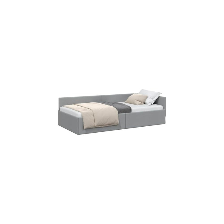 Cadre de lit d’Angle en Tissu Gris Clair 80 x 200 cm lit L canapé 2 en 1 Gain de Place tête réglable Moderne Chambre et Salon Robuste contreplaqué Bois