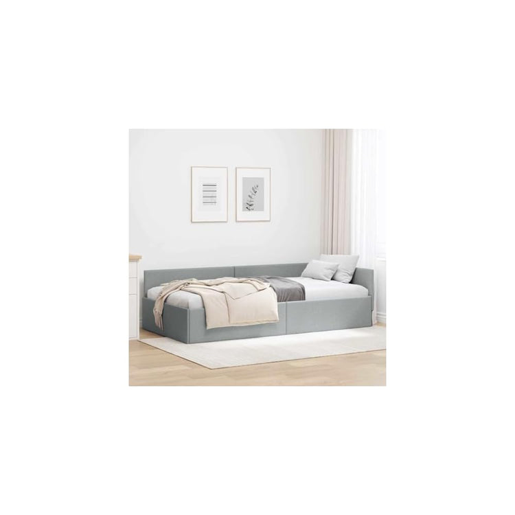 Cadre de lit d’Angle en Tissu Gris Clair 80 x 200 cm lit L canapé 2 en 1 Gain de Place tête réglable Moderne Chambre et Salon Robuste contreplaqué Bois