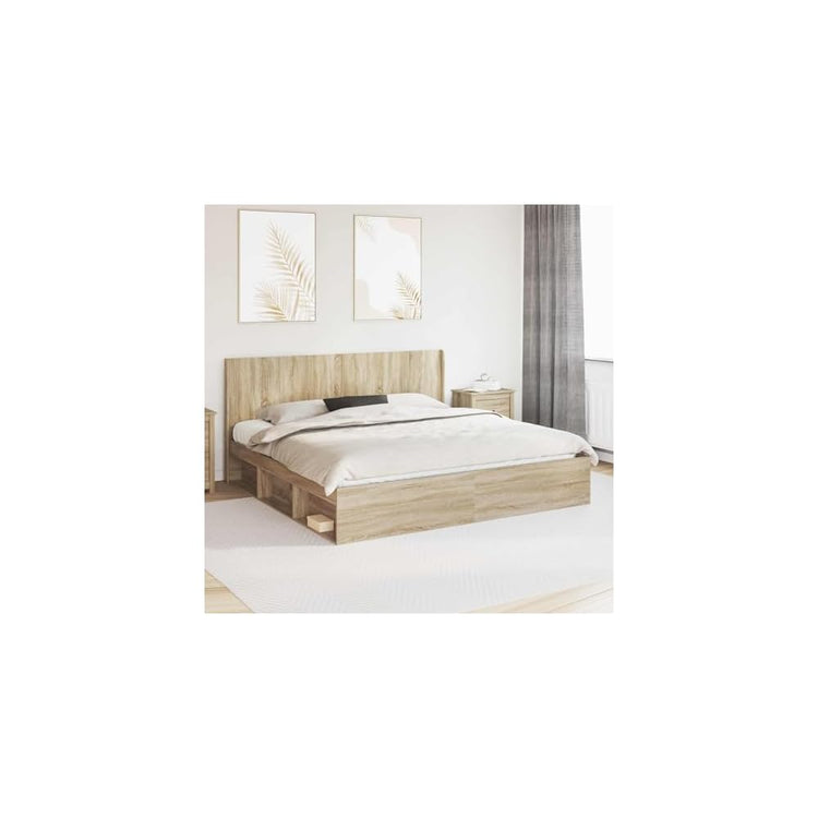 Cadre de lit blanc en bois 90 x 200 cm avec espace de rangement et tête de lit