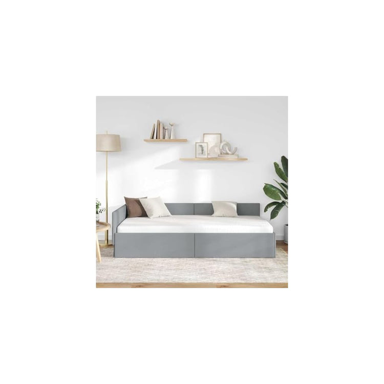 Cadre de lit d’Angle en Tissu Gris Clair 80 x 200 cm lit L canapé 2 en 1 Gain de Place tête réglable Moderne Chambre et Salon Robuste contreplaqué Bois