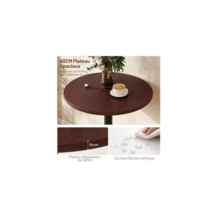 Lot de 2 Table de Bar Ronde, Table de Bistrot, Cuisine Mange-Debout avec Plateau Pivotante à 360°et Hauteur Réglable, Table de Petit-Déjeuner pour Bistro Salon Salle à Manger Terrasse, Brun