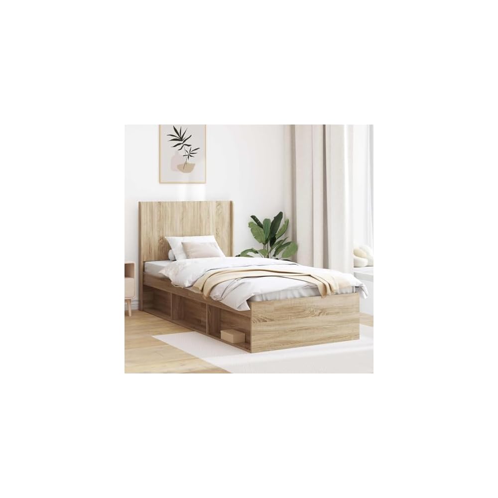 Cadre de lit blanc en bois 90 x 200 cm avec espace de rangement et tête de lit