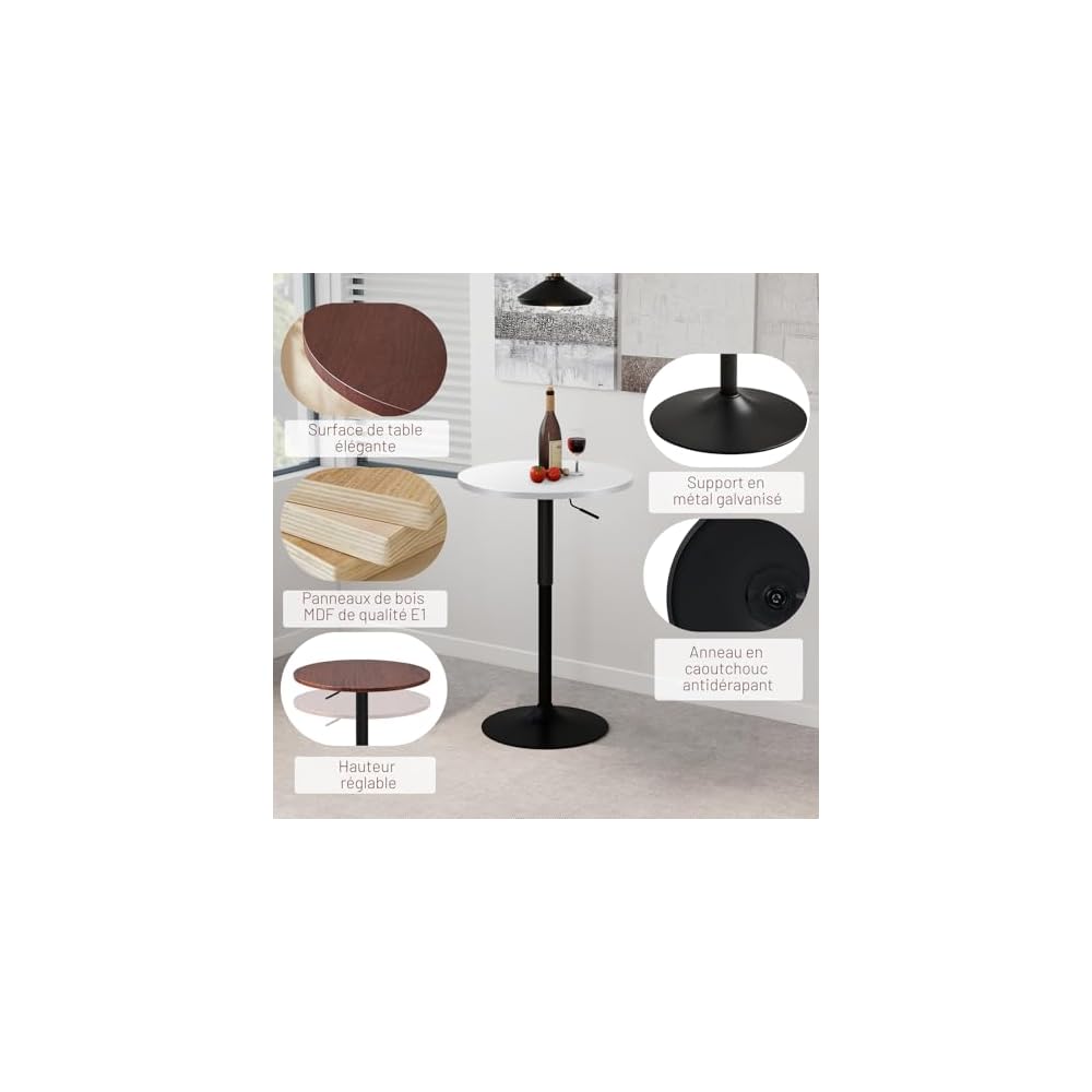 Lot de 2 Table de Bar Ronde, Table de Bistrot, Cuisine Mange-Debout avec Plateau Pivotante à 360°et Hauteur Réglable, Table de Petit-Déjeuner pour Bistro Salon Salle à Manger Terrasse, Brun