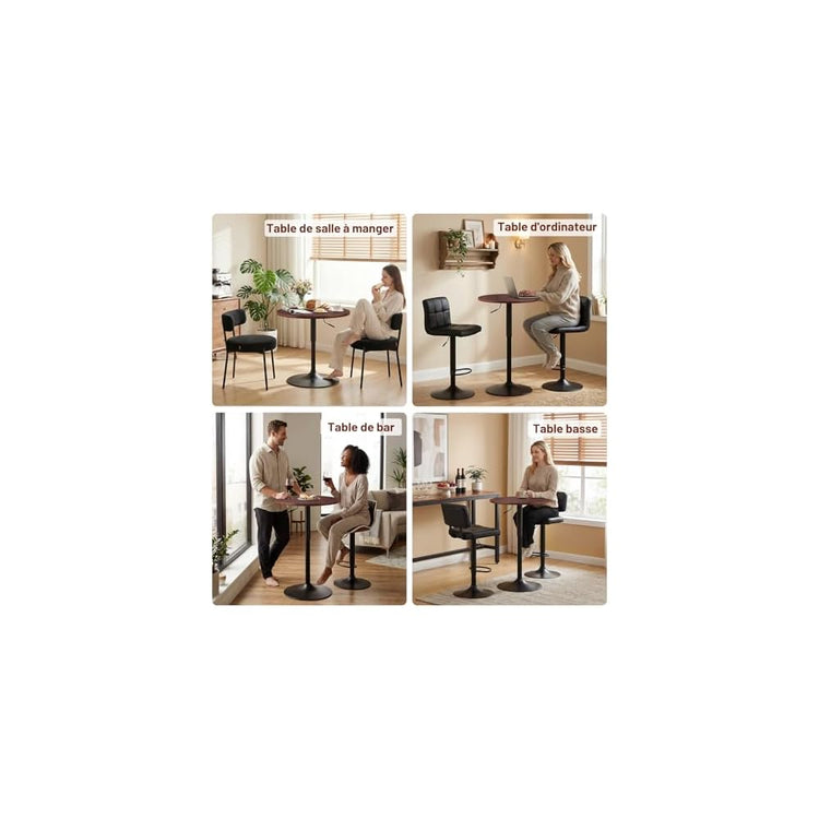 Lot de 2 Table de Bar Ronde, Table de Bistrot, Cuisine Mange-Debout avec Plateau Pivotante à 360°et Hauteur Réglable, Table de Petit-Déjeuner pour Bistro Salon Salle à Manger Terrasse, Brun