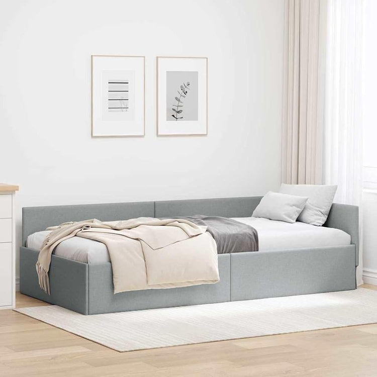 Cadre de lit d’Angle en Tissu Gris Clair 80 x 200 cm lit L canapé 2 en 1 Gain de Place tête réglable Moderne Chambre et Salon Robuste contreplaqué Bois