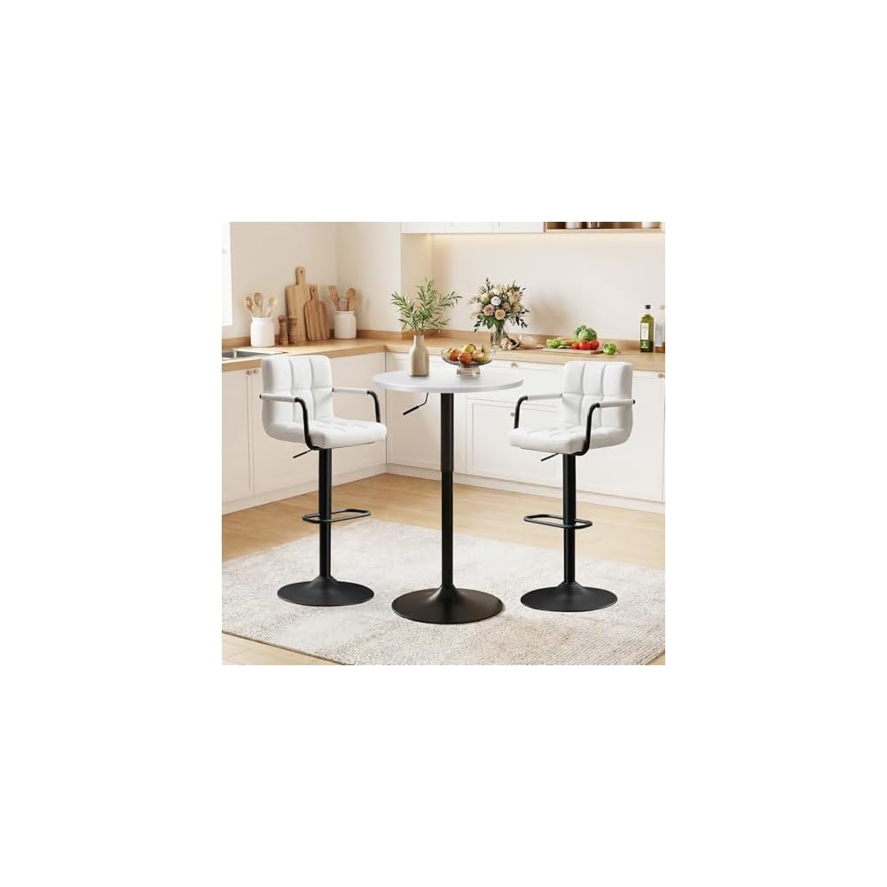 Lot de 2 Table de Bar Ronde, Table de Bistrot, Cuisine Mange-Debout avec Plateau Pivotante à 360°et Hauteur Réglable, Table de Petit-Déjeuner pour Bistro Salon Salle à Manger Terrasse, Brun
