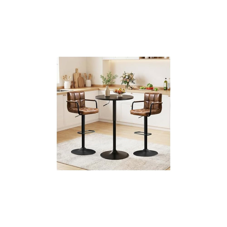 Lot de 2 Table de Bar Ronde, Table de Bistrot, Cuisine Mange-Debout avec Plateau Pivotante à 360°et Hauteur Réglable, Table de Petit-Déjeuner pour Bistro Salon Salle à Manger Terrasse, Brun
