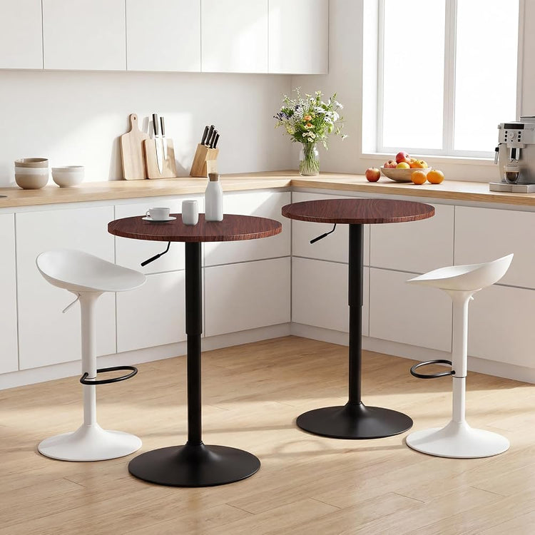 Lot de 2 Table de Bar Ronde, Table de Bistrot, Cuisine Mange-Debout avec Plateau Pivotante à 360°et Hauteur Réglable, Table de Petit-Déjeuner pour Bistro Salon Salle à Manger Terrasse, Brun
