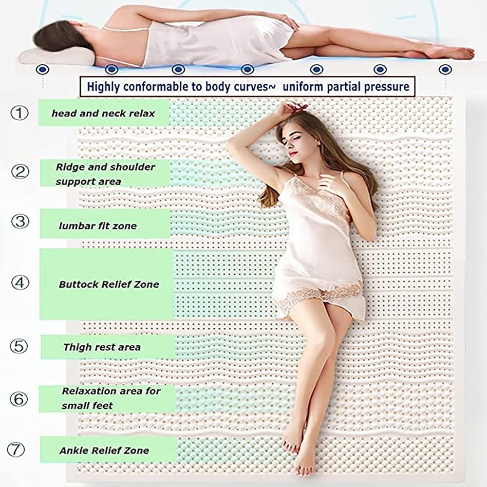 Surmatelas en Latex Naturel, épaisseur 5 cm, Souple et Confortable, soulage Les Points de Pression. Housse de Matelas en Latex Biologique, 5 cm d'épaisseur, 120 x 200 cm.